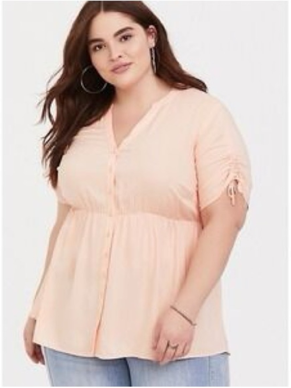 Torrid Peach Challis Tie Sleeves Button Up Babydoll Top 2x